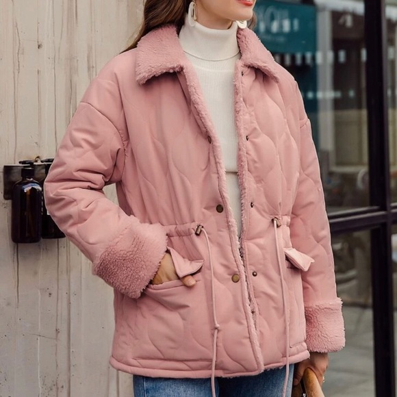 Press button drawstring waist Teddy lining jacket - Picture 4 of 4